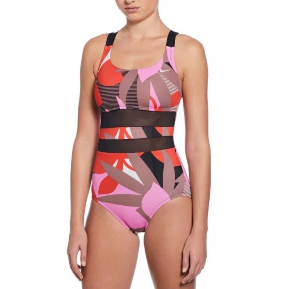 Nike Women's Jungle Floral V-Back‎ One Piece Swimsuit- Size Medium
